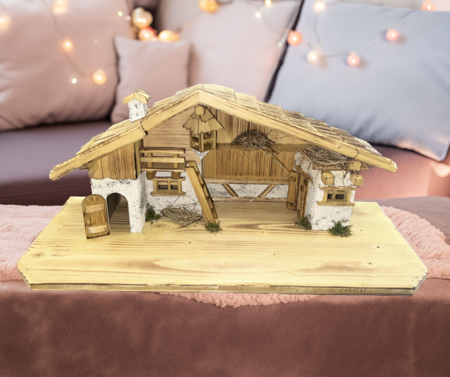 WEIHNACHTSKRIPPE MIT TURM GROß - Barva: BETLÉMOVÁ HNĚDÁ