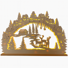 Vánoční svítící oblouk s chaloupkou a jeleny velký