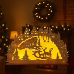 Vánoční svítící oblouk s chaloupkou a jeleny velký